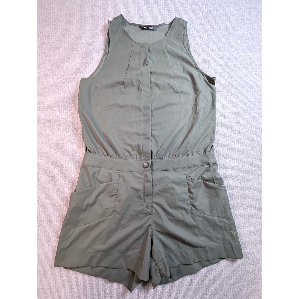 Arcteryx‎ Content Romper Womens 10 Olive Green Sleeveless Hiking Jumpsuit 17544